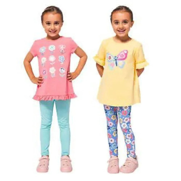 Kid's Headquarters Kids' 4-piece Set, Butterfly Flowers 2 Shirts 2 Leggings 2T - Picture 1 of 4
